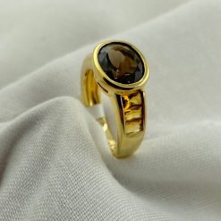 18 kt geelgouden ring met rookkwarts en citrien.