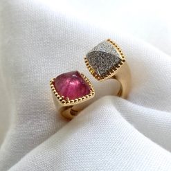 Italiaanse design ring 18 kt,rosé goud met roze toermalijn