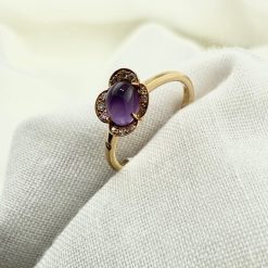 18 kt rosé gouden bloem ring met lavendel amethyst