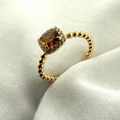 18 kt geelgouden bolletjes ring met citrien en diamant