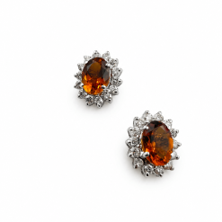 Oorstekers 18 kt goud citrien / diamant