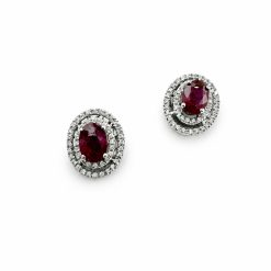 Oorstekers 18 kt goud robijn / diamant