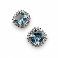 Oorstekers 18 kt goud aquamarijn / diamant
