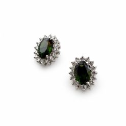 Oorstekers 14 kt goud groene tourmalijn / diamant